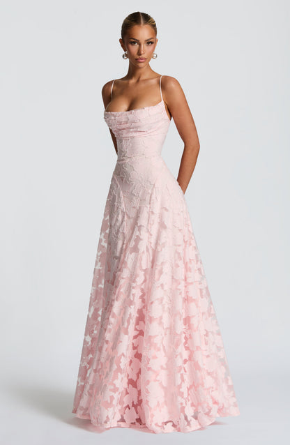 Spaghetti Strap Square Neck Floral Burnout A-Line Floor-Length Gown