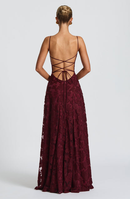 Spaghetti Strap Square Neck Floral Burnout A-Line Floor-Length Gown
