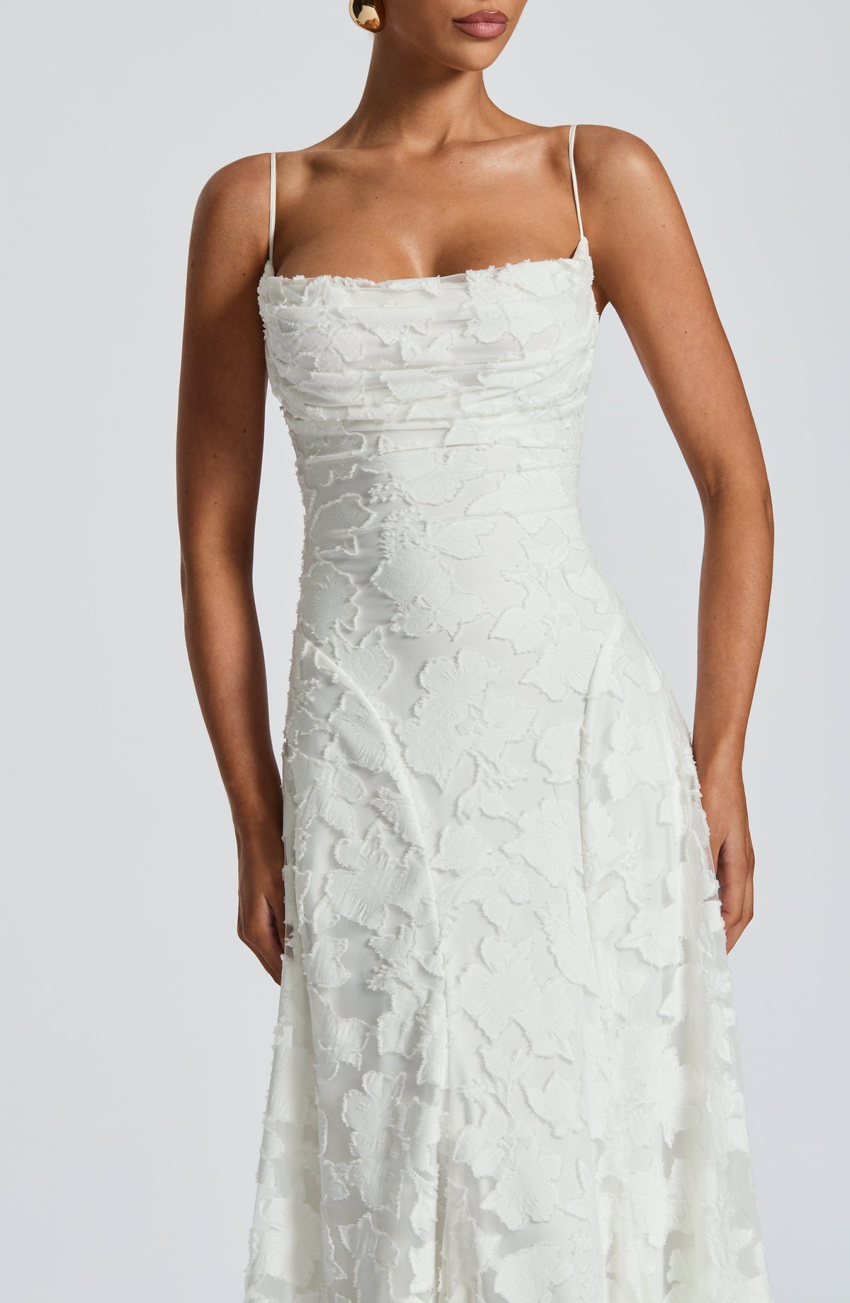 Spaghetti Strap Square Neck Floral Burnout A-Line Floor-Length Gown