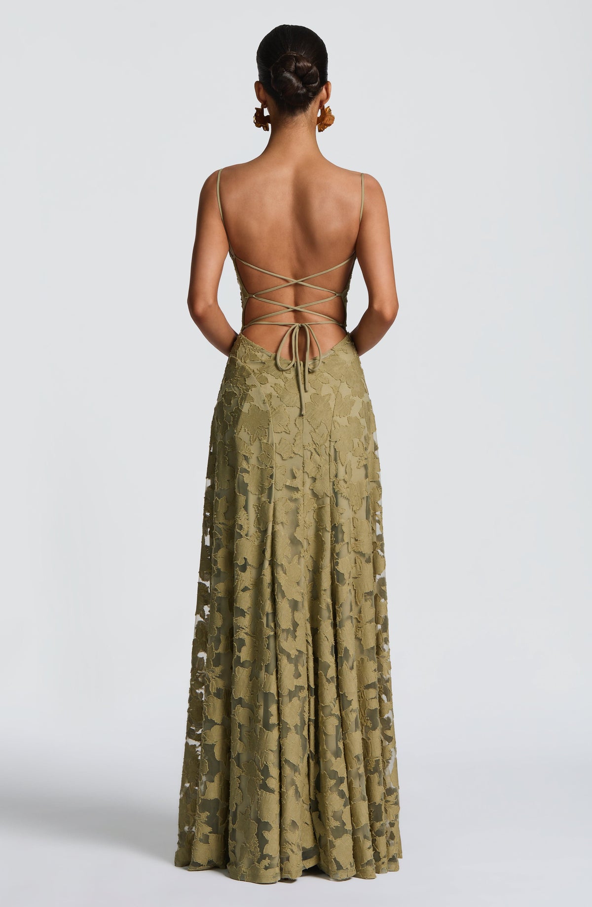 Spaghetti Strap Square Neck Floral Burnout A-Line Floor-Length Gown