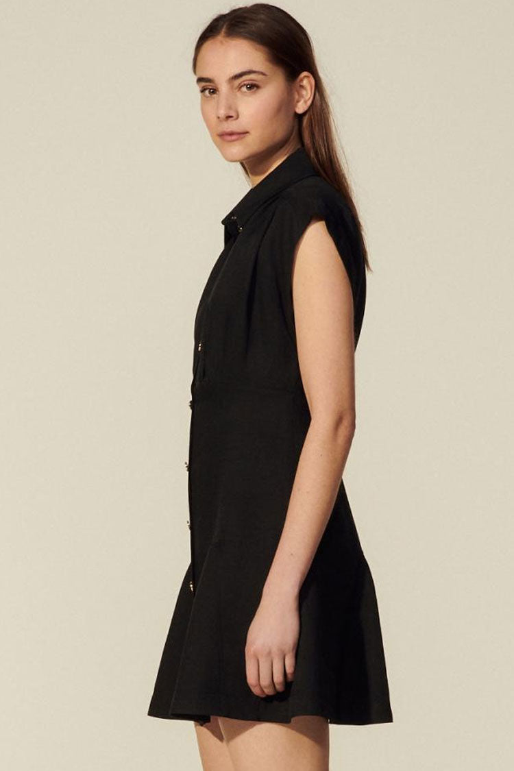 Collared Cap Sleeve Button Front A-Line Shirt Mini Dress