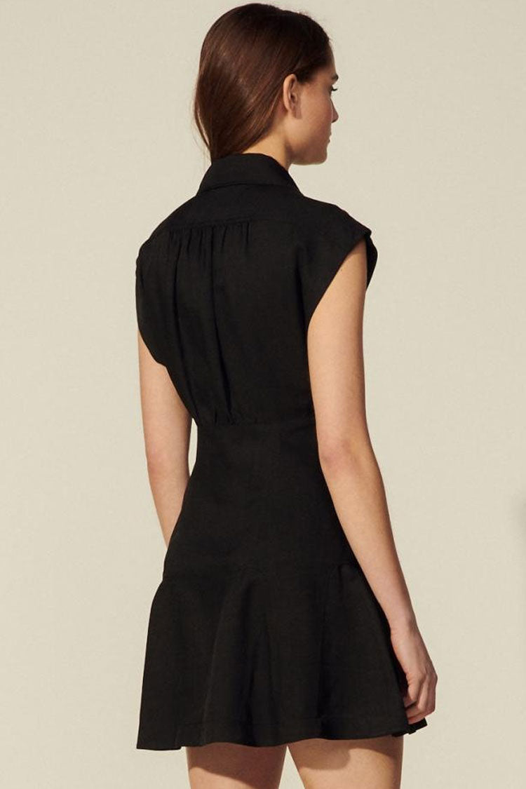 Collared Cap Sleeve Button Front A-Line Shirt Mini Dress