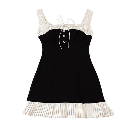 Contrast Satin Ruffle Trim Square Neck Bustier Mini Dress