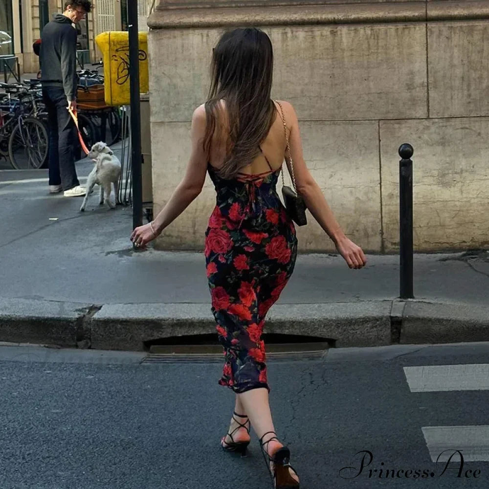 Fresh Rural Style Long SlimPrinted Suspended Spring/Summer Off Shoulder Floral Dress