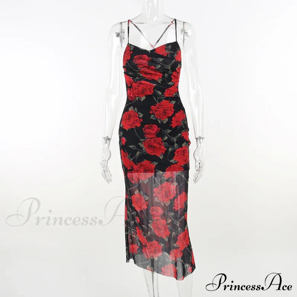 Fresh Rural Style Long SlimPrinted Suspended Spring/Summer Off Shoulder Floral Dress