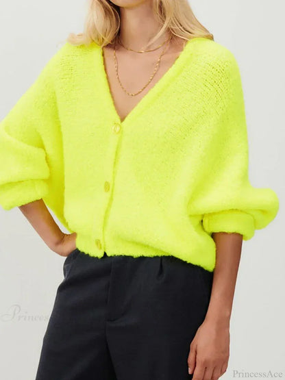 Fuzzy V-neck Button-front Cardigan