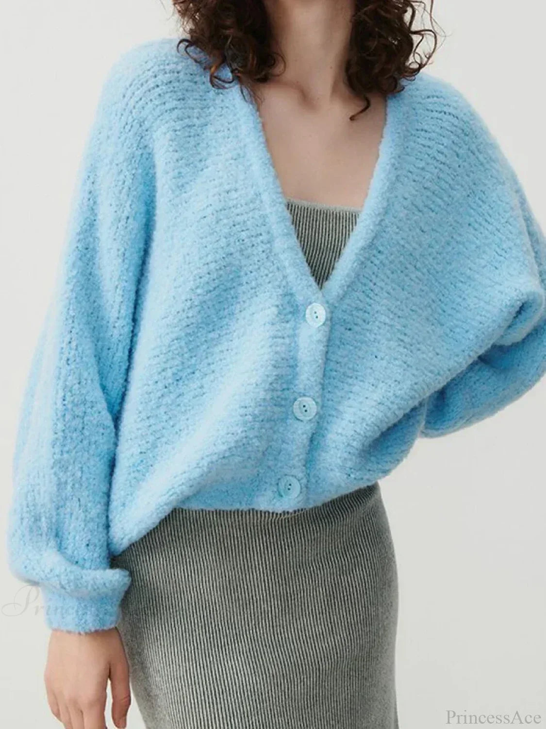 Fuzzy V-neck Button-front Cardigan