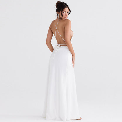 Halter Neck High Split Sleeveless Satin Maxi Gown