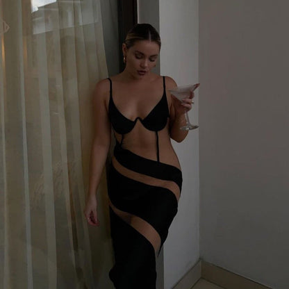 Spaghetti Strap Underwire Panel Cutout Wrap Asymmetric Bandage Mini Dress