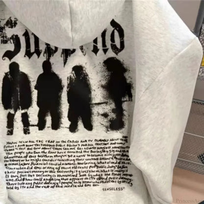 Goth Letter Graphic Loose Fleece Hoodie