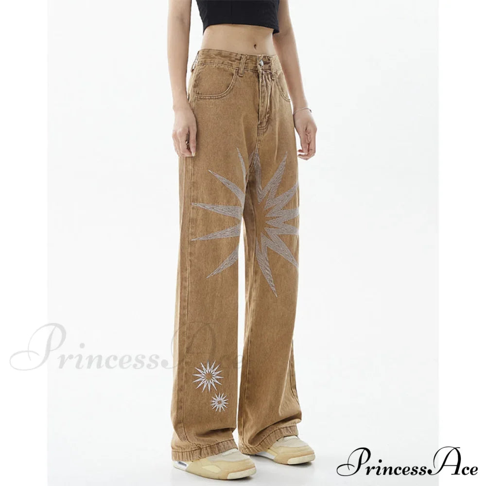 Graphic Pattern Vintage Khaki Jeans