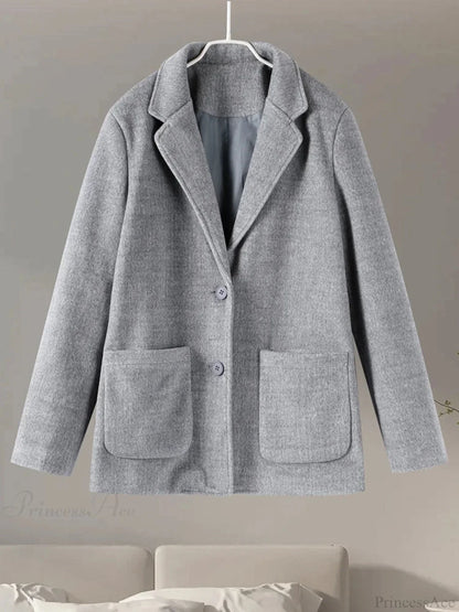 Gray Casual Wool Notched Button Up Overcoat