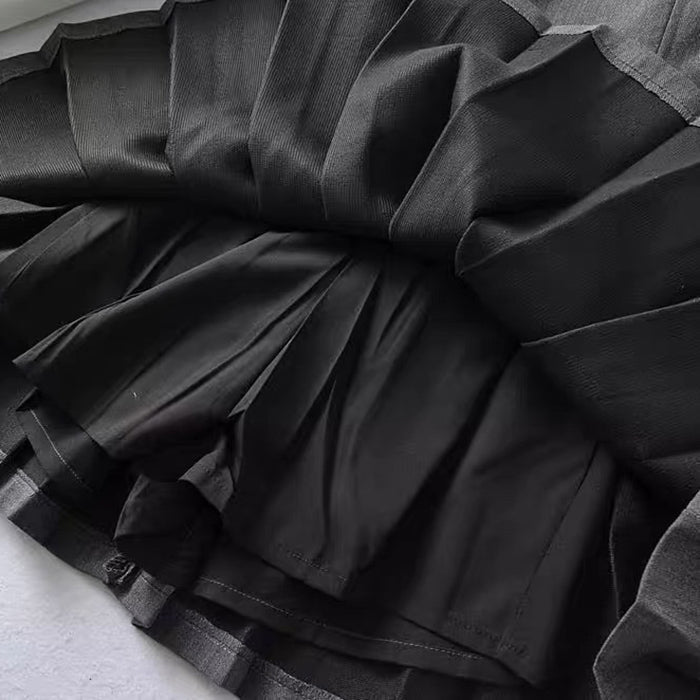 Strapless Fold-Over Collar Pleated Belt Loop Uniform Mini Dress