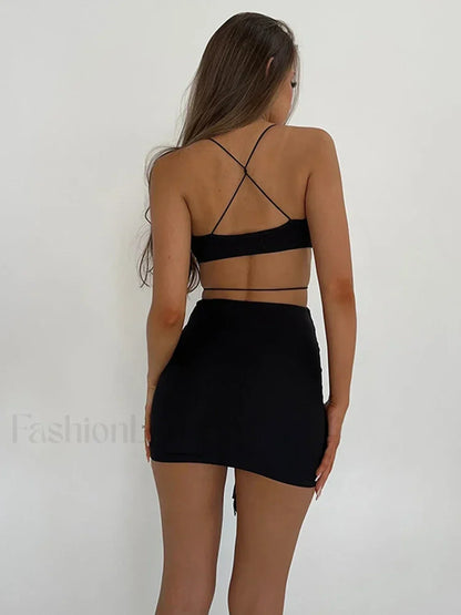 Halter Pleated Stretch Mini Dress