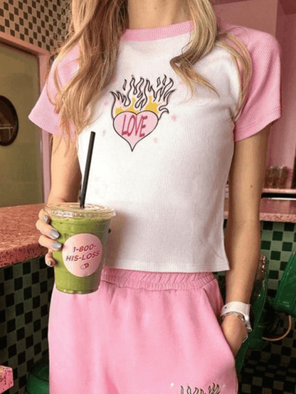 Heart Print Graceful Pocket Patch Jeans