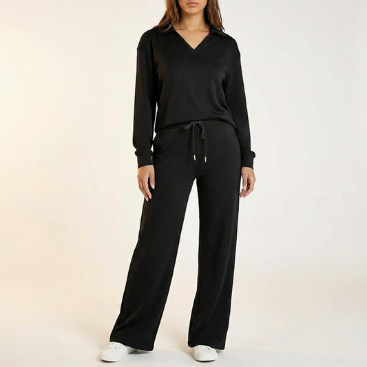 V Neck Blouse and Wide Leg Pants Set