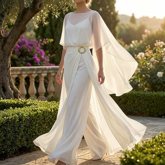 Cape Sleeve Top and Wrap Pants Set for Women