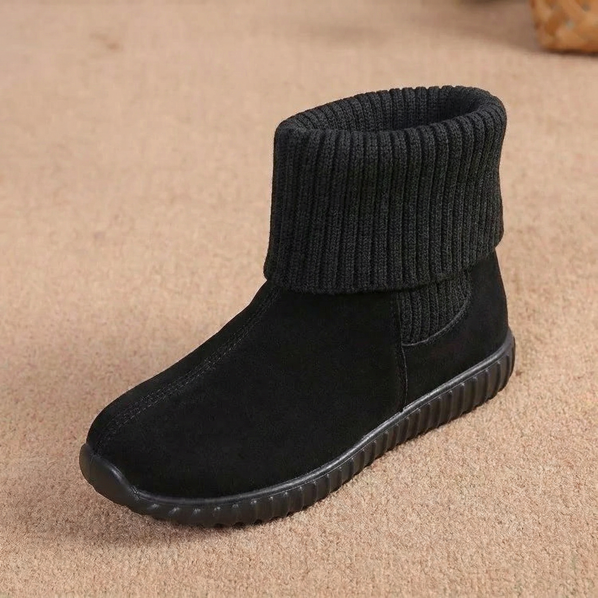 Women's Knit Cuff Suede Ankle Booties