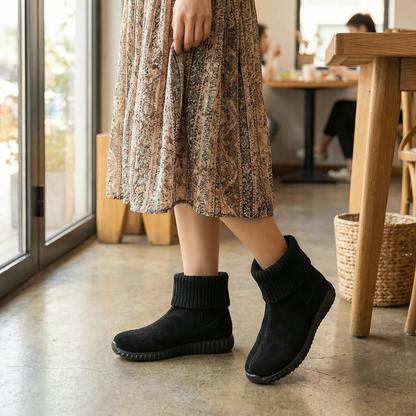 Women's Knit Cuff Suede Ankle Booties