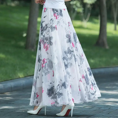 High Waist Elastic Waist Midi Full Long Skirt 2024