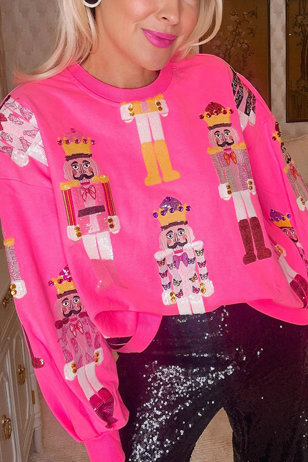 Holiday Traditions Colorful Nutcracker Printed Loose Sweatshirt (Best Gift for the Christmas Holiday )