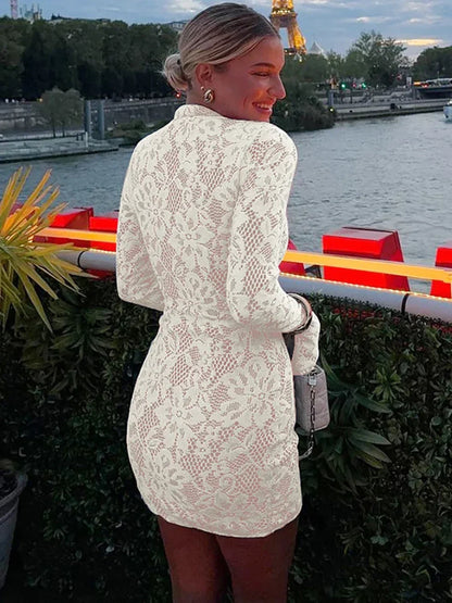 Hollow Lace Flare Sleeve Vacation Dress