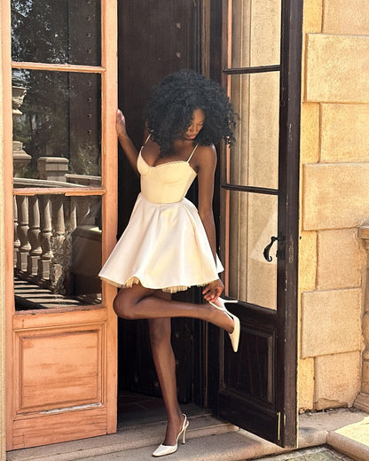 Sweetheart Neck Lace Trim Spaghetti Strap Tulle Hem Fit and Flare Mini Dress