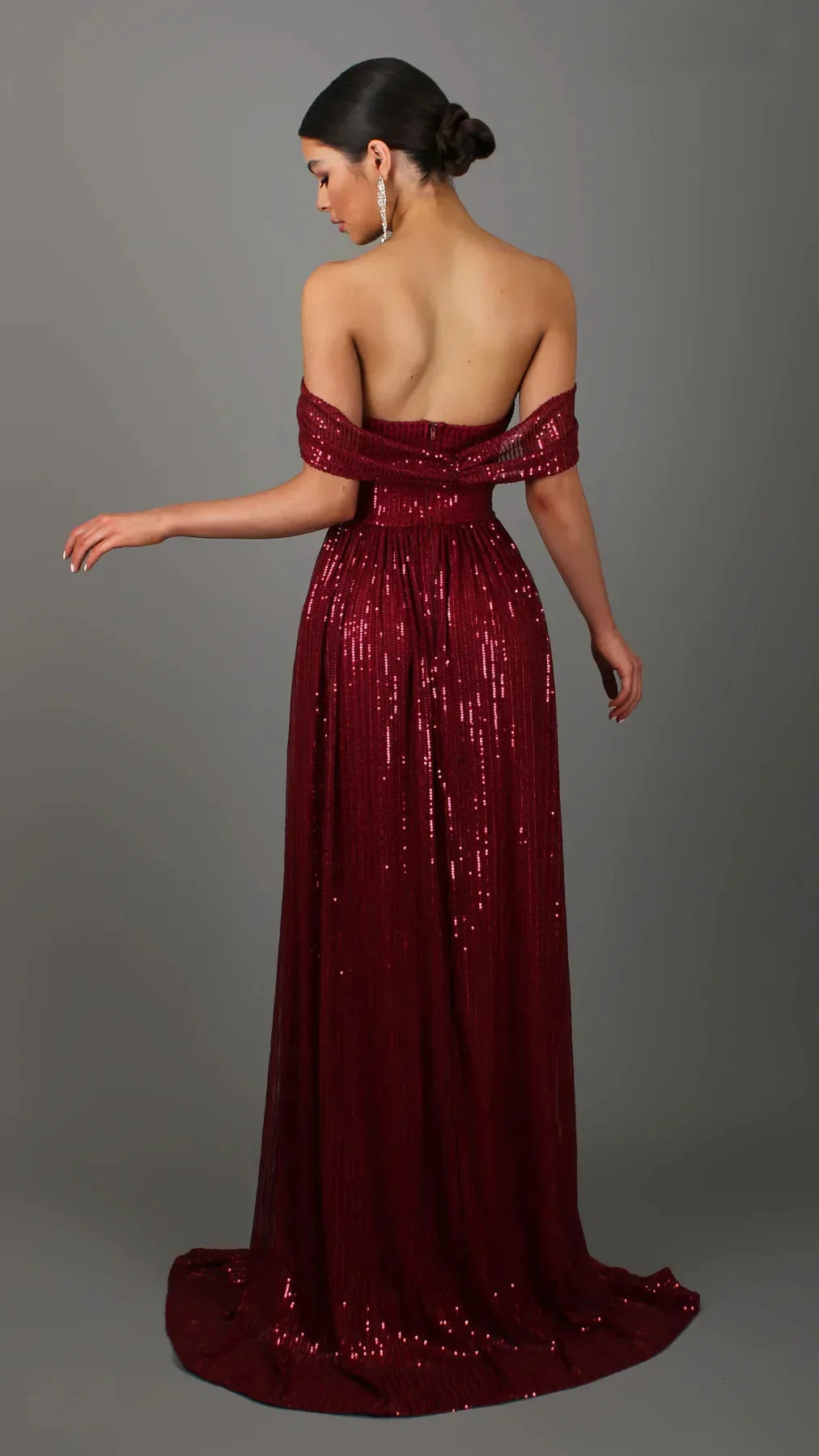 Off-Shoulder Ruched Sequin Party Dress