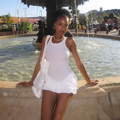 Scoop Neck Ribbed Tank Tiered Ruffle Mini Dress