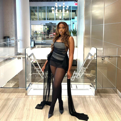One Shoulder Draped Ruched Satin Mini Dress