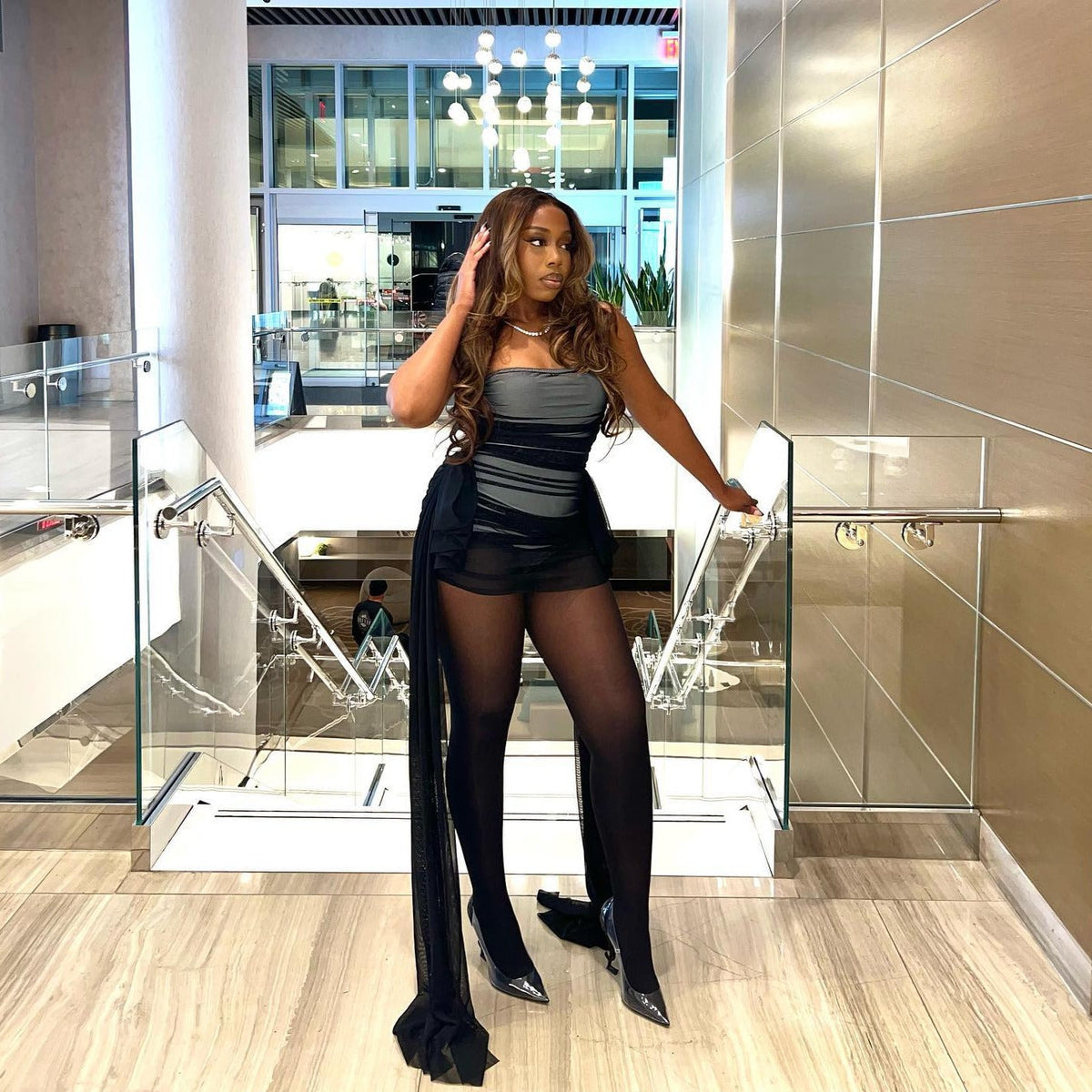 One Shoulder Draped Ruched Satin Mini Dress