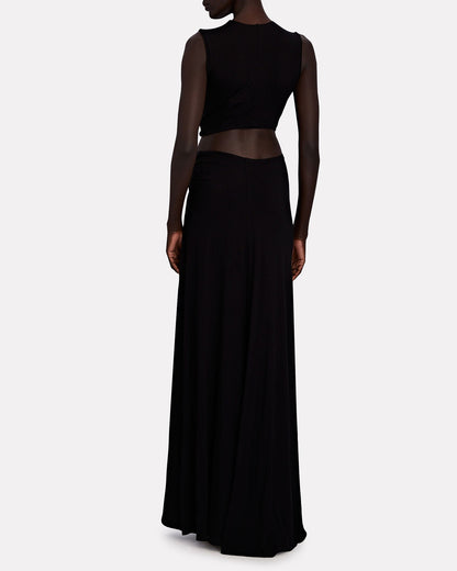 Halter Neck Deep V Twist Knot Side Cutout High Slit Maxi Dress