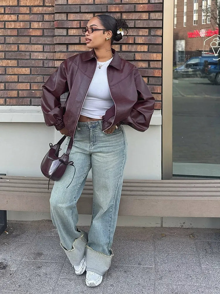 Muriel Faux Leather Zip-Up Jacket