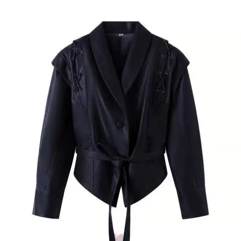 Mishika Crinkled Faux Leather Jacket