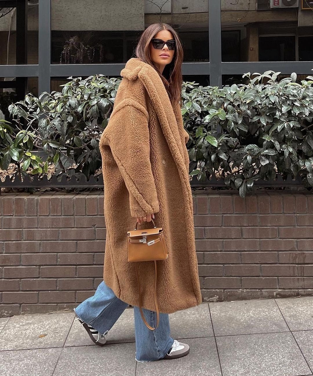 Athalia Double-Breasted Long Teddy Coat