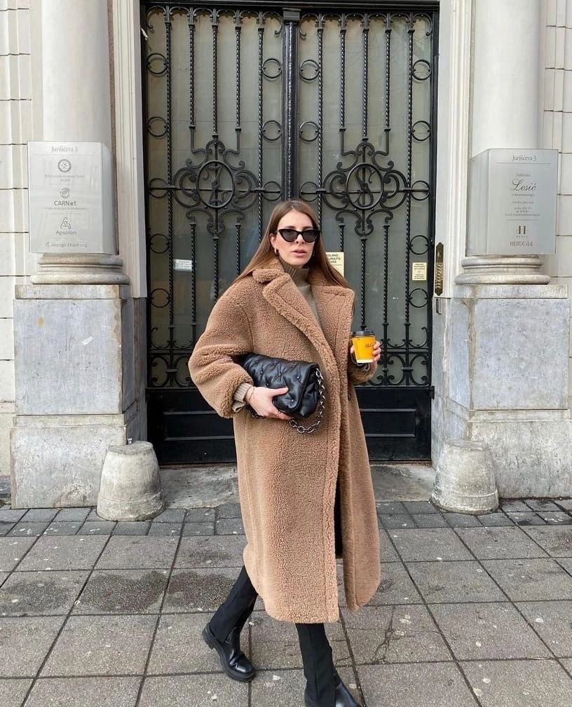 Athalia Double-Breasted Long Teddy Coat
