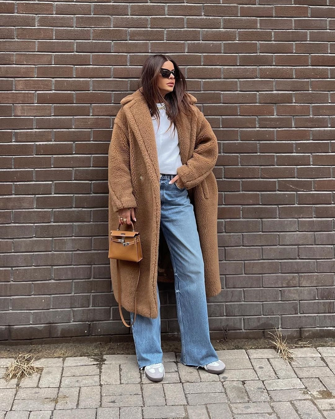 Athalia Double-Breasted Long Teddy Coat