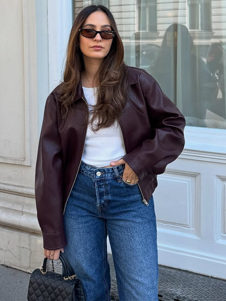 Muriel Faux Leather Zip-Up Jacket