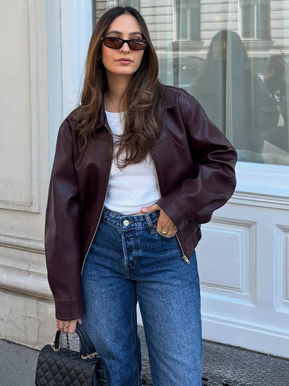 Muriel Faux Leather Zip-Up Jacket