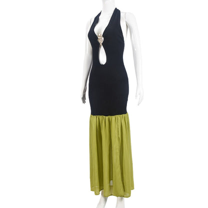 Mairead Spliced Split-Neck Maxi Dress