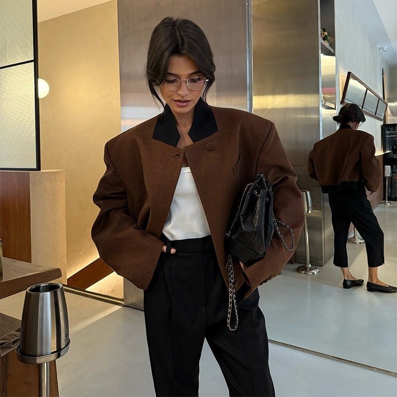 Isela Padded Shoulder Cropped Jacket