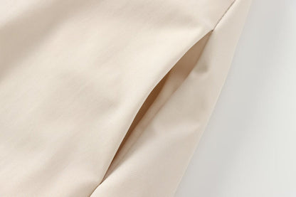 Mock Neck Zip Front Box Pleat A-Line Midi Dress