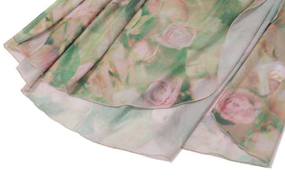 Floral Print Corset Bodice Halter Tie Ruched Waist Side Slit Maxi Dress