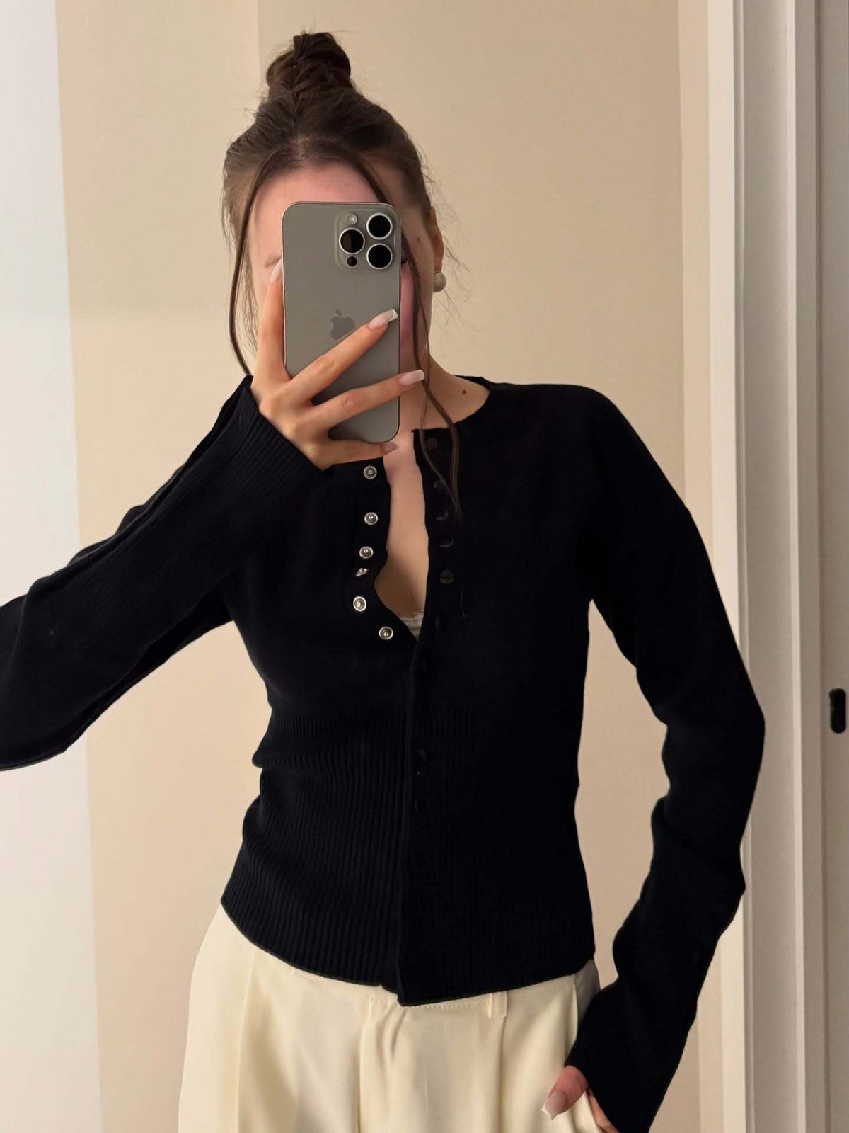Luna Snap-Detail Ribbed Knit Cardigan