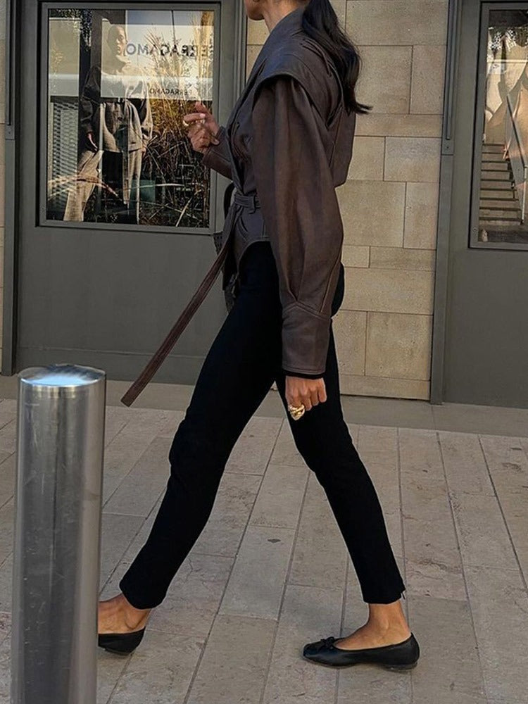 Mishika Crinkled Faux Leather Jacket
