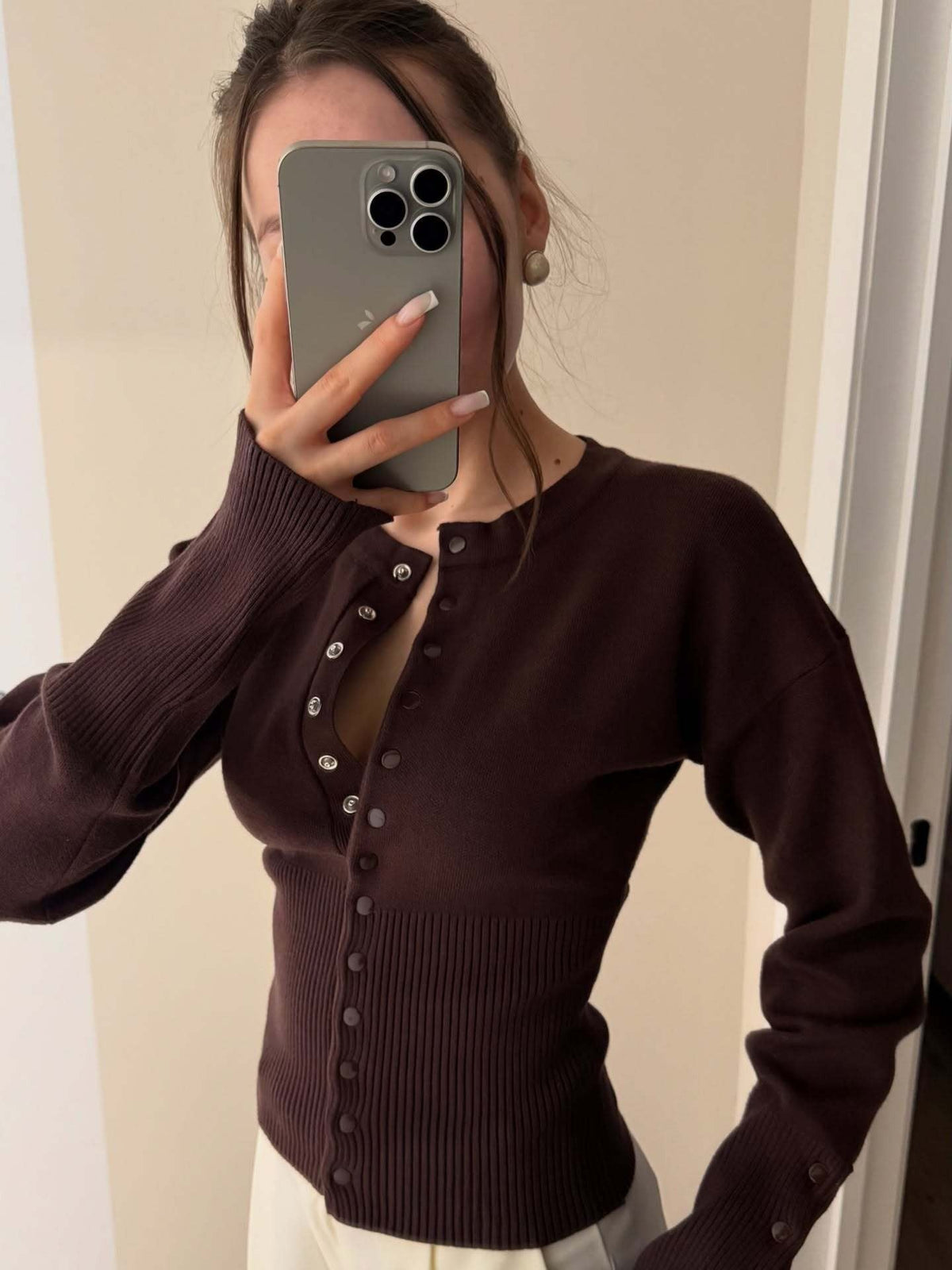 Luna Snap-Detail Ribbed Knit Cardigan