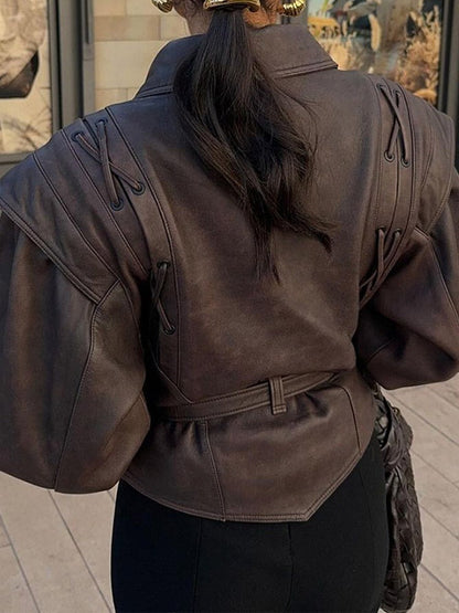 Mishika Crinkled Faux Leather Jacket
