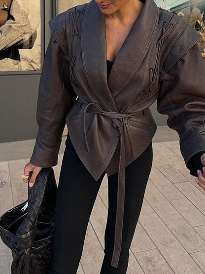 Mishika Crinkled Faux Leather Jacket