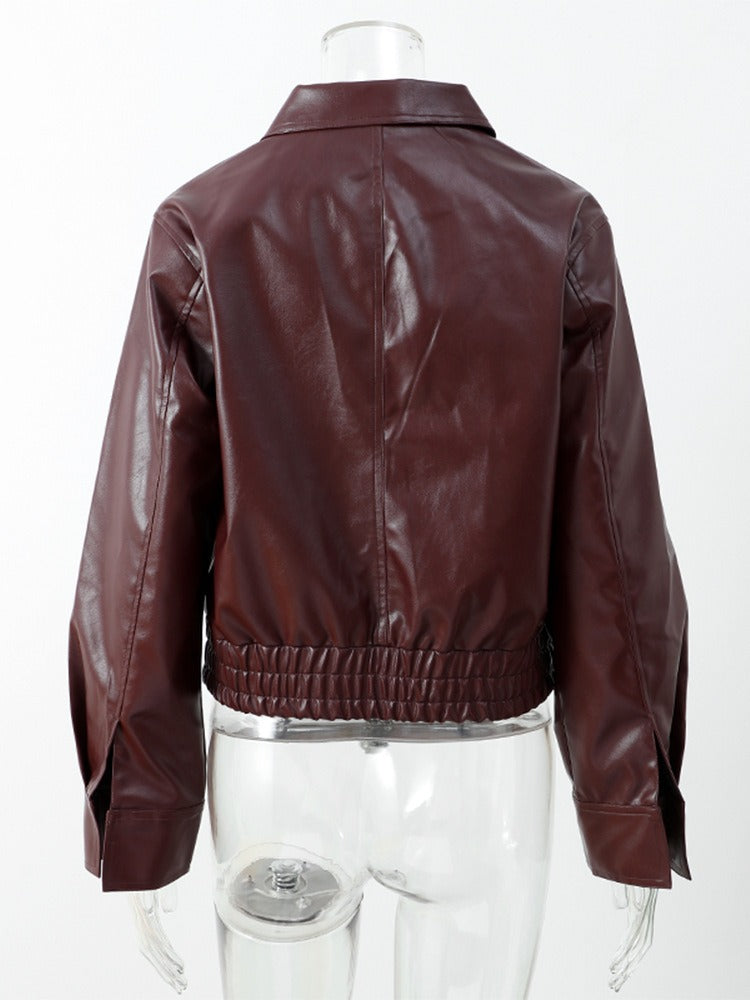 Jesse Burgundy Faux Leather Cropped Jacket