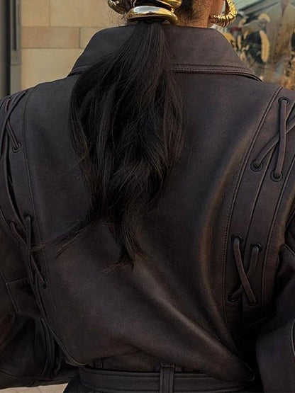 Mishika Crinkled Faux Leather Jacket